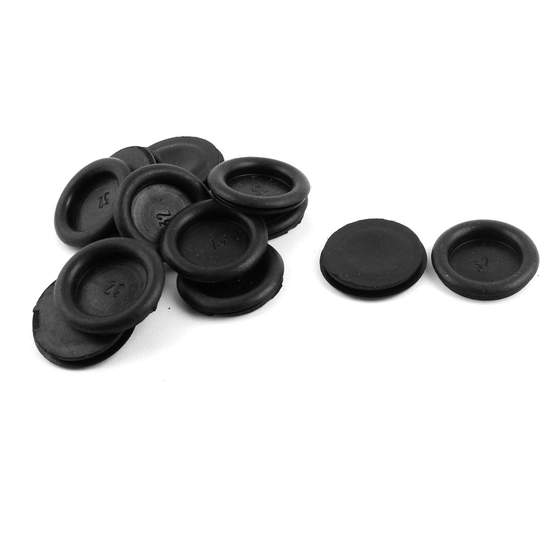 Harfington 14pcs 32mm Black Rubber Single Side Closed Blind Blanking Hole Wire Cable Gasket Grommets