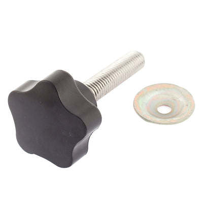 Harfington M10 x 75mm Screw On Metal Male Thread Clamping Star Knobs Grips Black