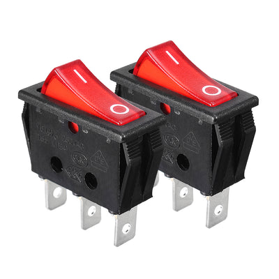 Harfington 16(4)A/250VAC 3 Terminal Red Light ON-OFF I/O SPST Rocker Switch 2Pcs