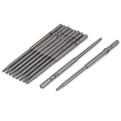 Harfington 5mm Dia Round Shank T10 Magnetic Torx Security Screwdriver Bits Handy Tool 100mm Long 10pcs