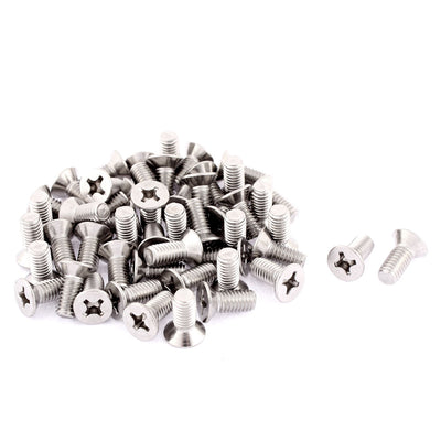 Harfington M6 x 14mm Phillips Head Stainless Steel Countersunk Bolts Screws 50 Pcs