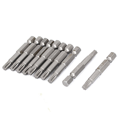 Harfington T27 Type 1/4" Hex Shank 50mm Length Magnetic Torx Screwdriver Bits 10pcs