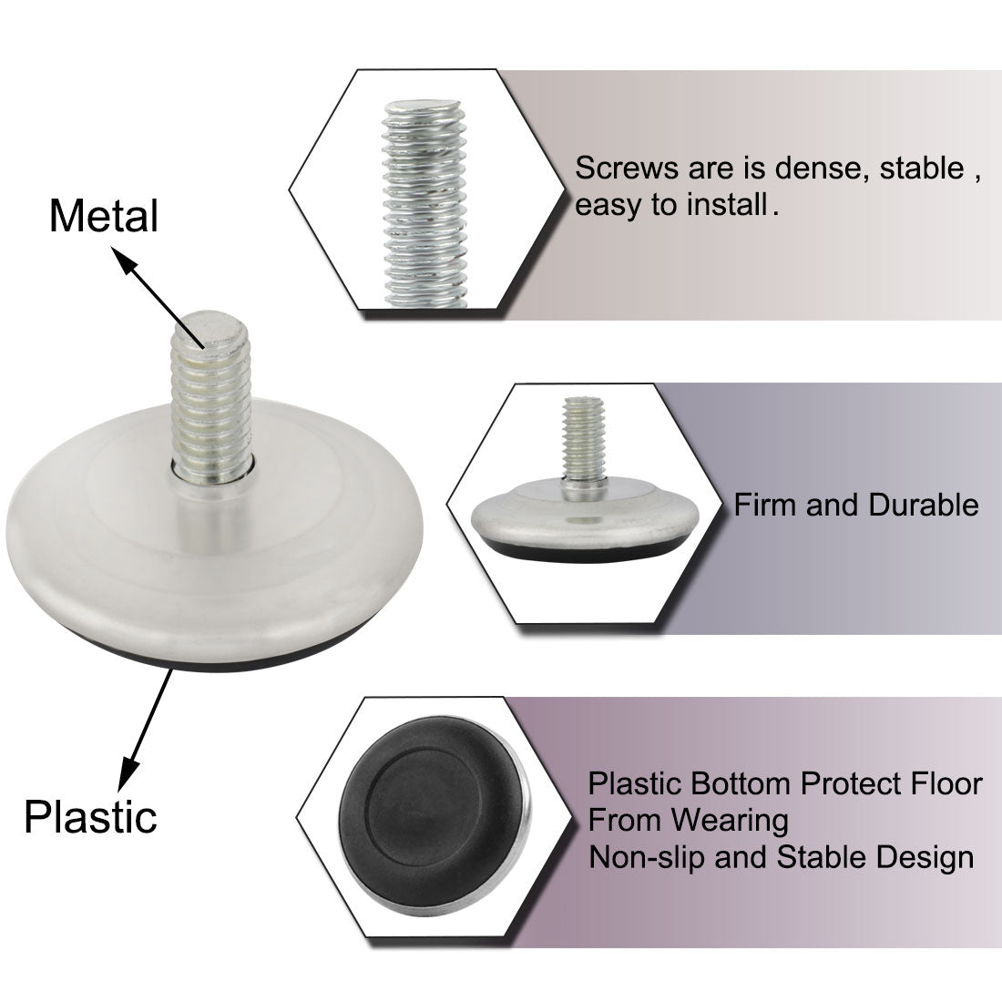 uxcell Uxcell 20Pcs Adjustable Screw On Type Furniture Glide Leveling Feet 10 x 16 x 50mm