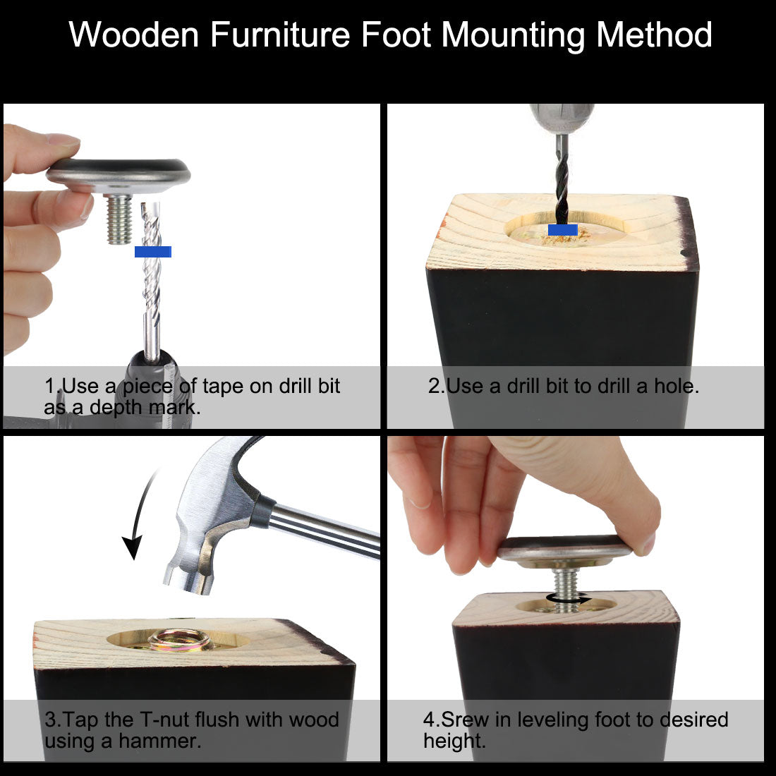 uxcell Uxcell 20Pcs Adjustable Screw On Type Furniture Glide Leveling Feet 10 x 16 x 50mm