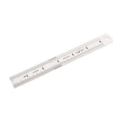 Harfington 15cm 6 Inches Scale Range Metal Dual Sides Measure Measuring Straight Ruler Tool