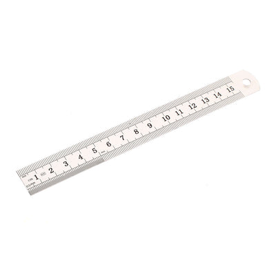 Harfington 15cm 6 Inches Scale Range Metal Dual Sides Measure Measuring Straight Ruler Tool