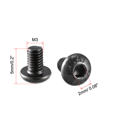 Harfington M3x5mm 10.9 Alloy Steel Button Head Hex Socket Cap Screw Bolt Black 100pcs