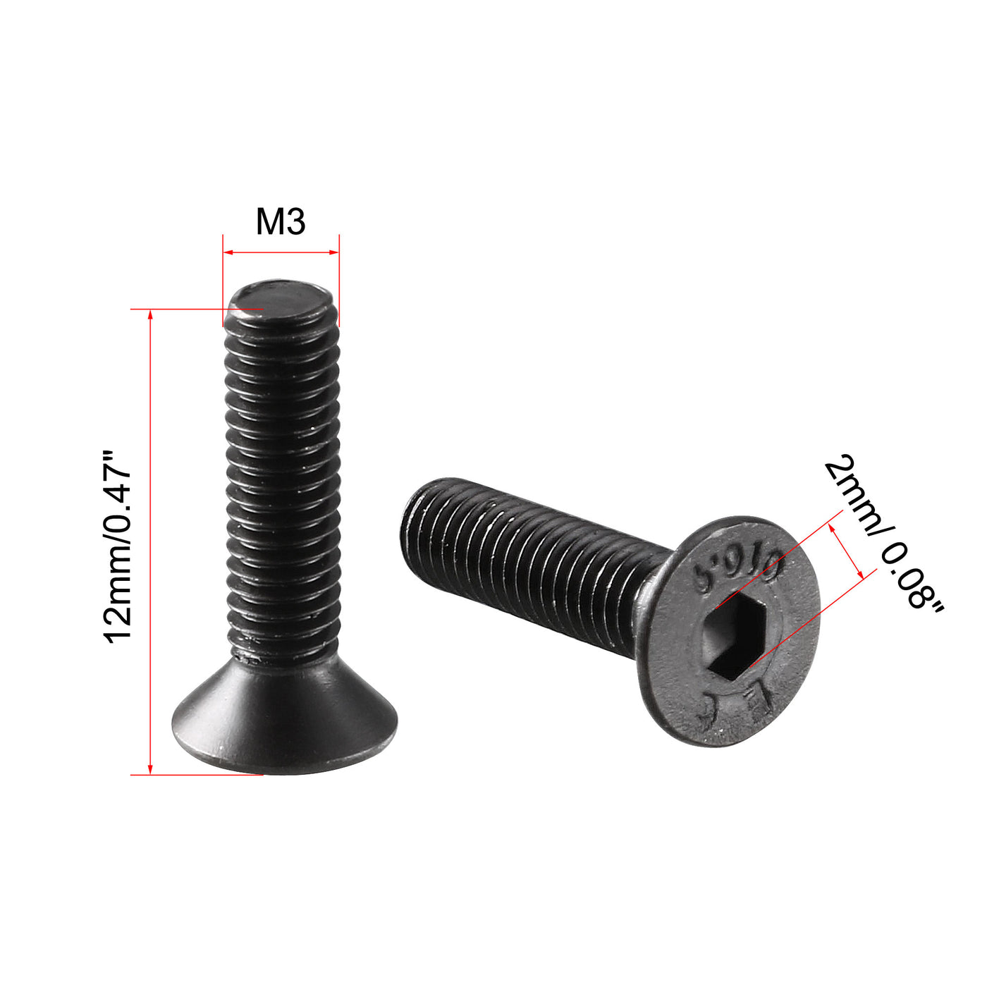 Harfington M3x12mm 10.9 Carbon Steel Countersunk Head Hex Socket Screw Black 50pcs