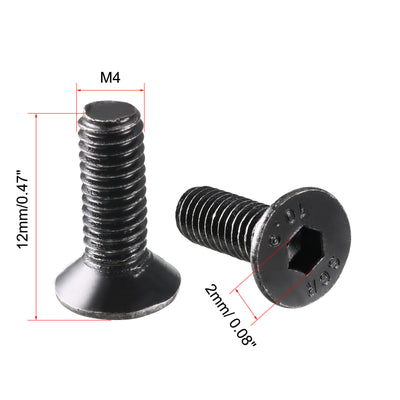 Harfington M4x12mm 10.9 Carbon Steel Countersunk Head Hex Socket Screw Black 50pcs