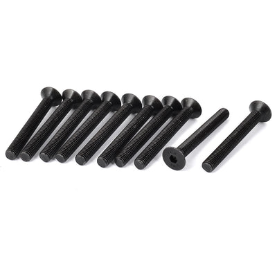 Harfington M8x65mm Carbon Steel Countersunk Head Hex Socket Screw Black 10pcs
