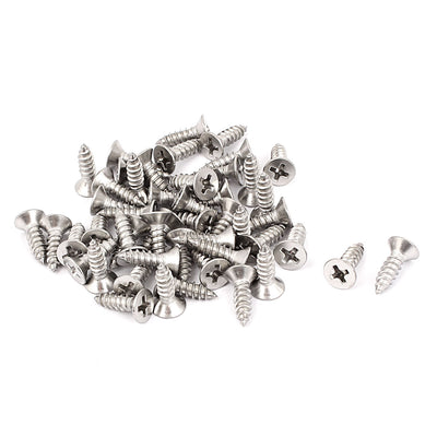 Harfington M3.9 x 13mm Phillips Flat Head Self Tapping Screw Silver Tone 50 Pcs