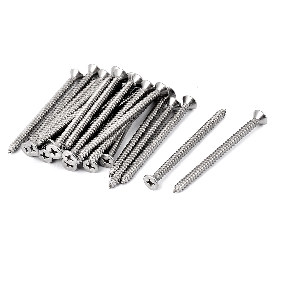 Harfington M4.2 x 60mm Flat Head Phillips Self Tapping Screw Fasteners Silver Tone 25 Pcs
