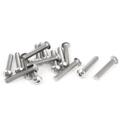 Harfington M5 x 30mm Full Thread Button Head Socket Cap Screw Silver Tone 15 Pcs