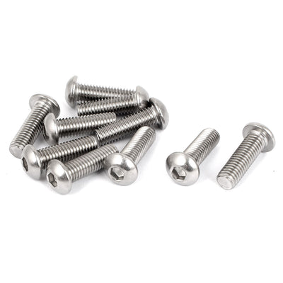 Harfington M8 x 25mm Full Thread Button Head Socket Cap Screw Silver Tone 10 Pcs