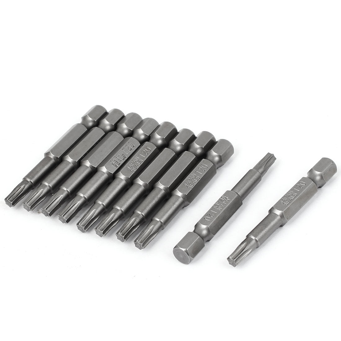 Harfington 50mm Length 1/4" Hex Shank Magnetic T20 Torx Screwdriver Bits Tool Gray 10 Pcs