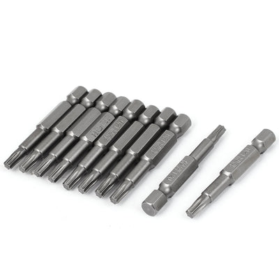 Harfington 50mm Length 1/4" Hex Shank Magnetic T20 Torx Screwdriver Bits Tool Gray 10 Pcs