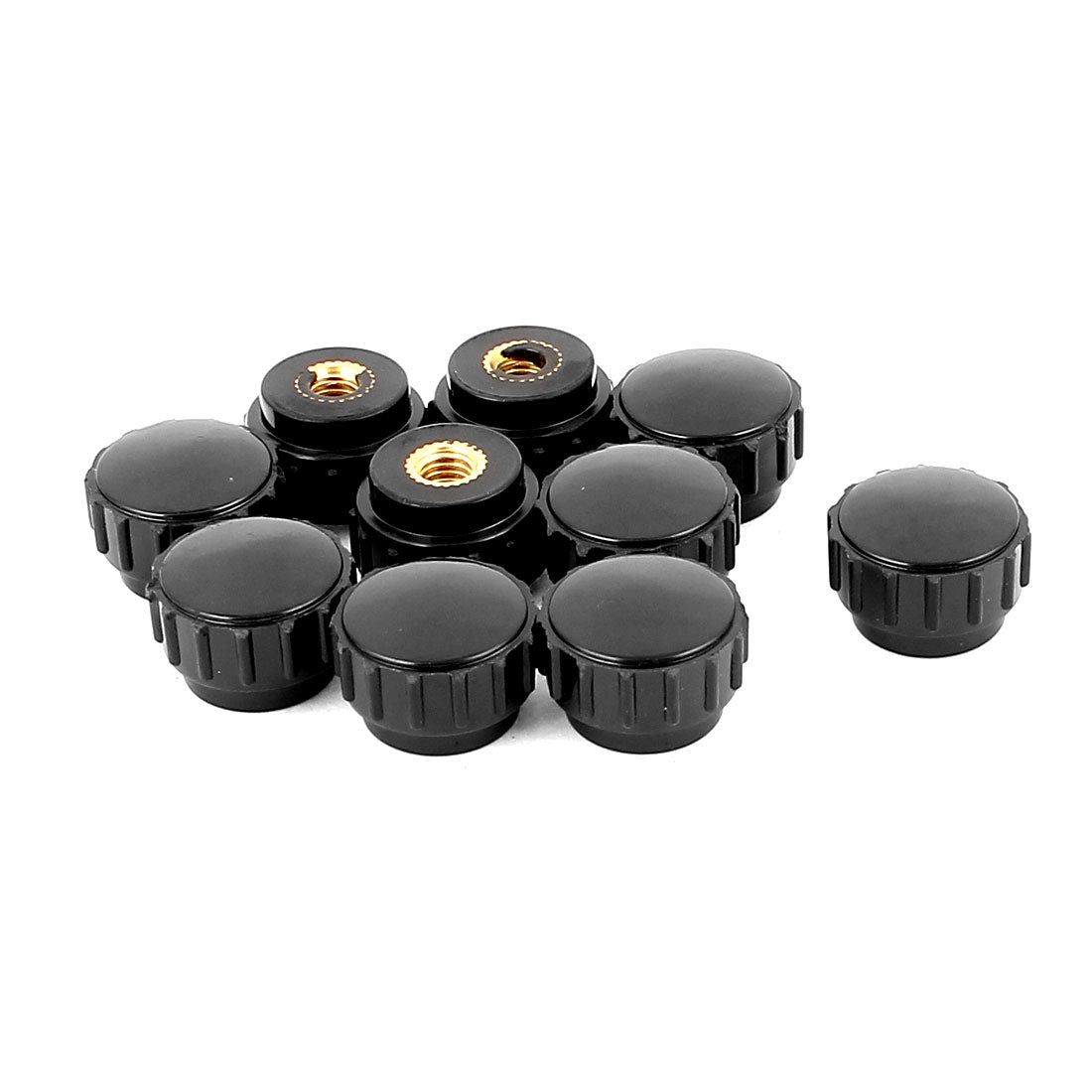 Harfington M6 Female Threaded Plastic Knurled Round Head Screw On Clamping Knob Handle Black 10pcs