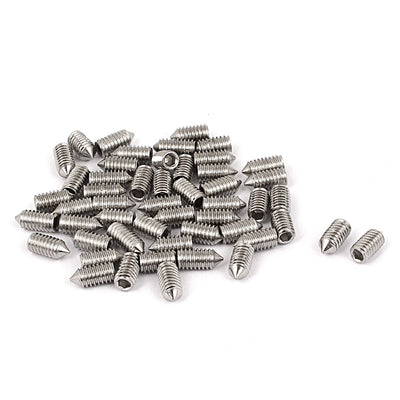 Harfington M4 x 8mm 304 Stainless Steel Cone Point Hex Socket Set Grub Screw 50 Pcs