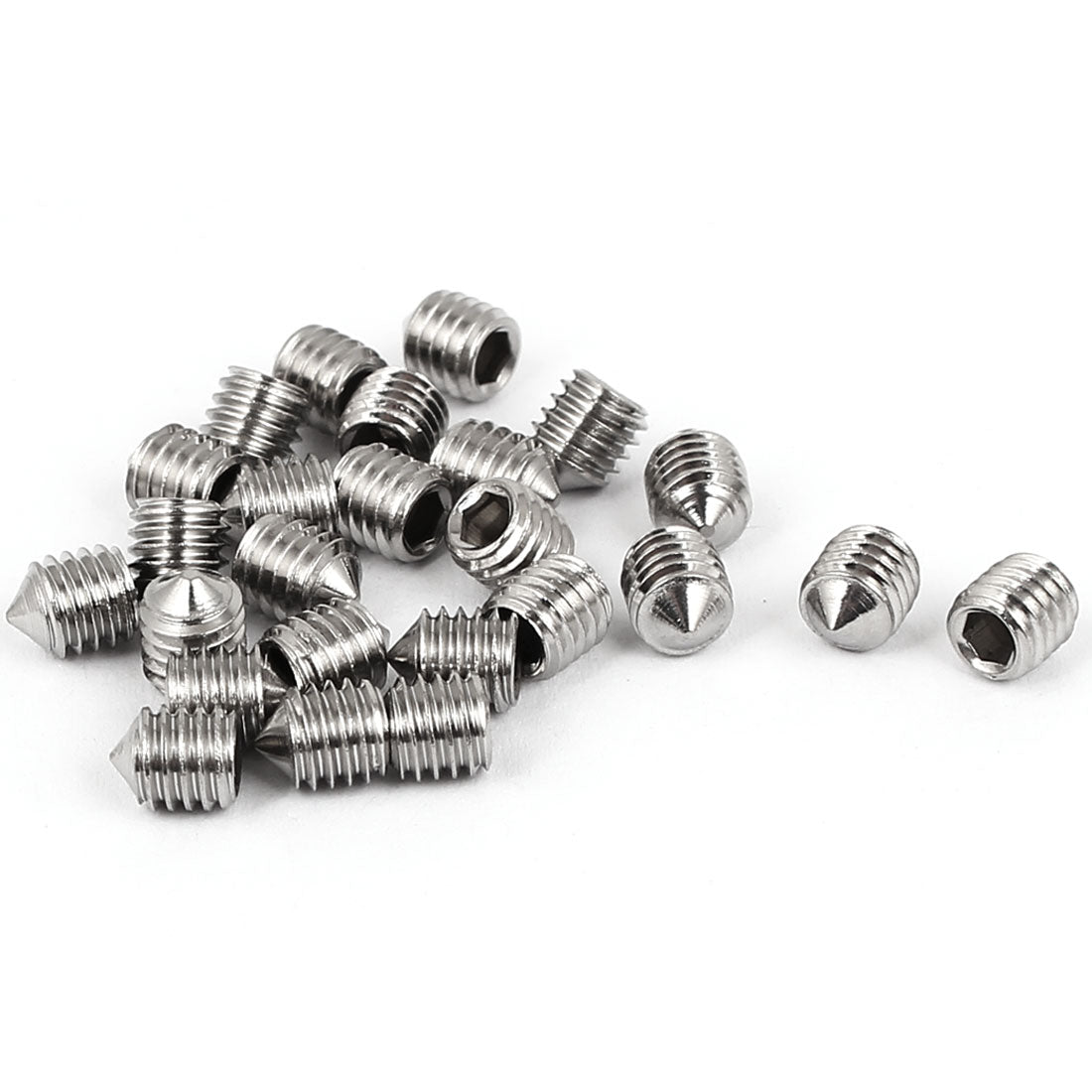 Harfington M5 x 6mm 304 Stainless Steel Hex Socket Cone Point Set Grub Screw Silver Tone 25 Pcs