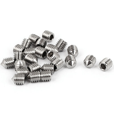 Harfington M5 x 6mm 304 Stainless Steel Hex Socket Cone Point Set Grub Screw Silver Tone 25 Pcs