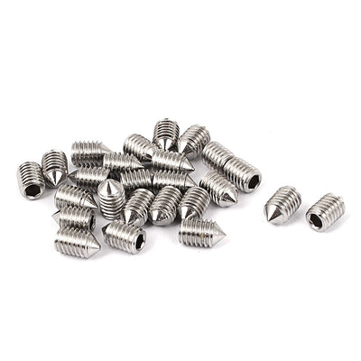 Harfington M5 x 8mm 304 Stainless Steel Cone Point Hex Socket Set Grub Screw Silver Tone 25 Pcs