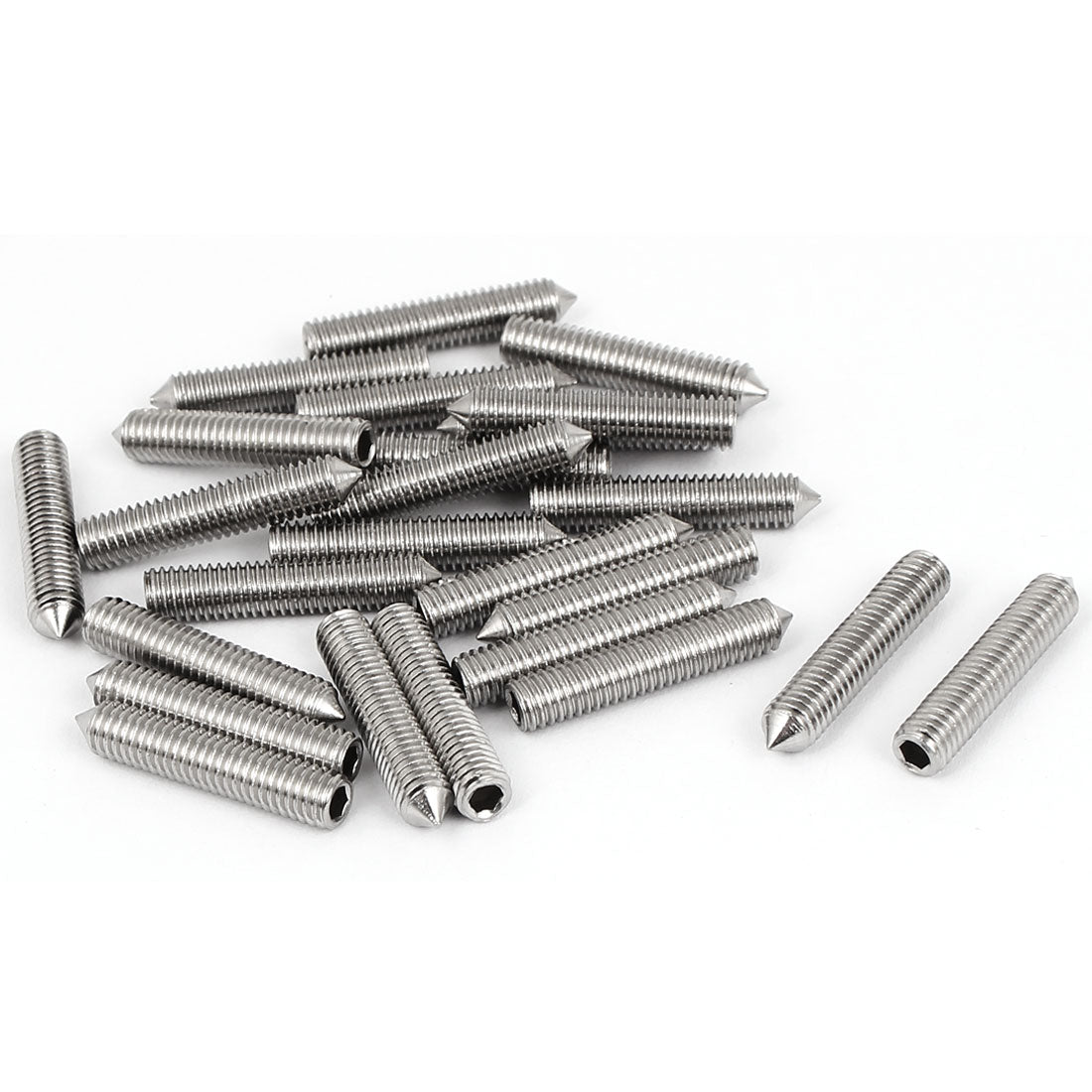 Harfington M5 x 25mm 304 Stainless Steel Cone Point Hex Socket Set Grub Screw Silver Tone 25 Pcs