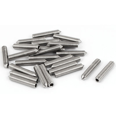 Harfington M5 x 25mm 304 Stainless Steel Cone Point Hex Socket Set Grub Screw Silver Tone 25 Pcs