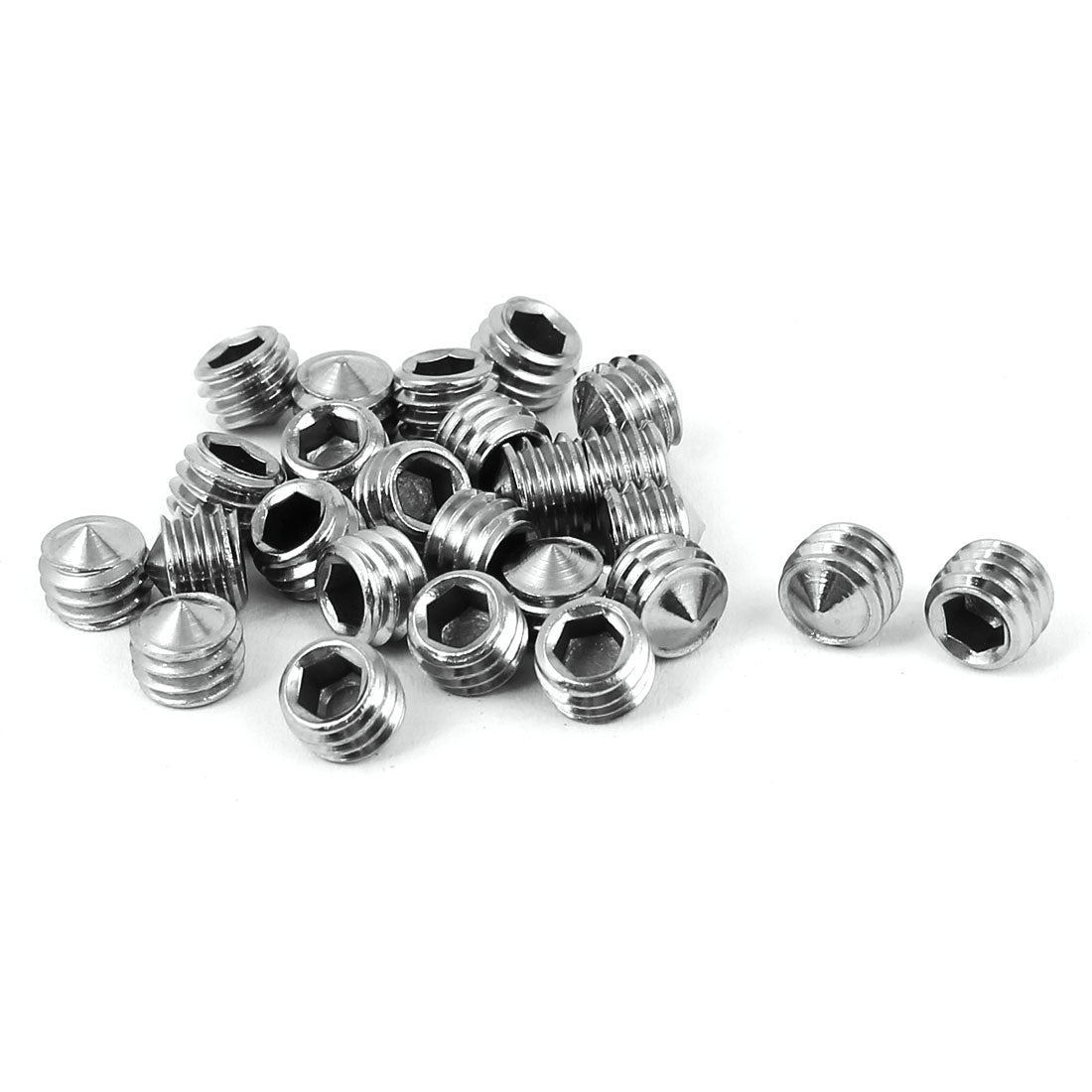 Harfington M6 x 5mm 304 Stainless Steel Cone Point Hex Socket Set Grub Screw Silver Tone 25 Pcs