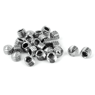 Harfington M6 x 5mm 304 Stainless Steel Cone Point Hex Socket Set Grub Screw Silver Tone 25 Pcs