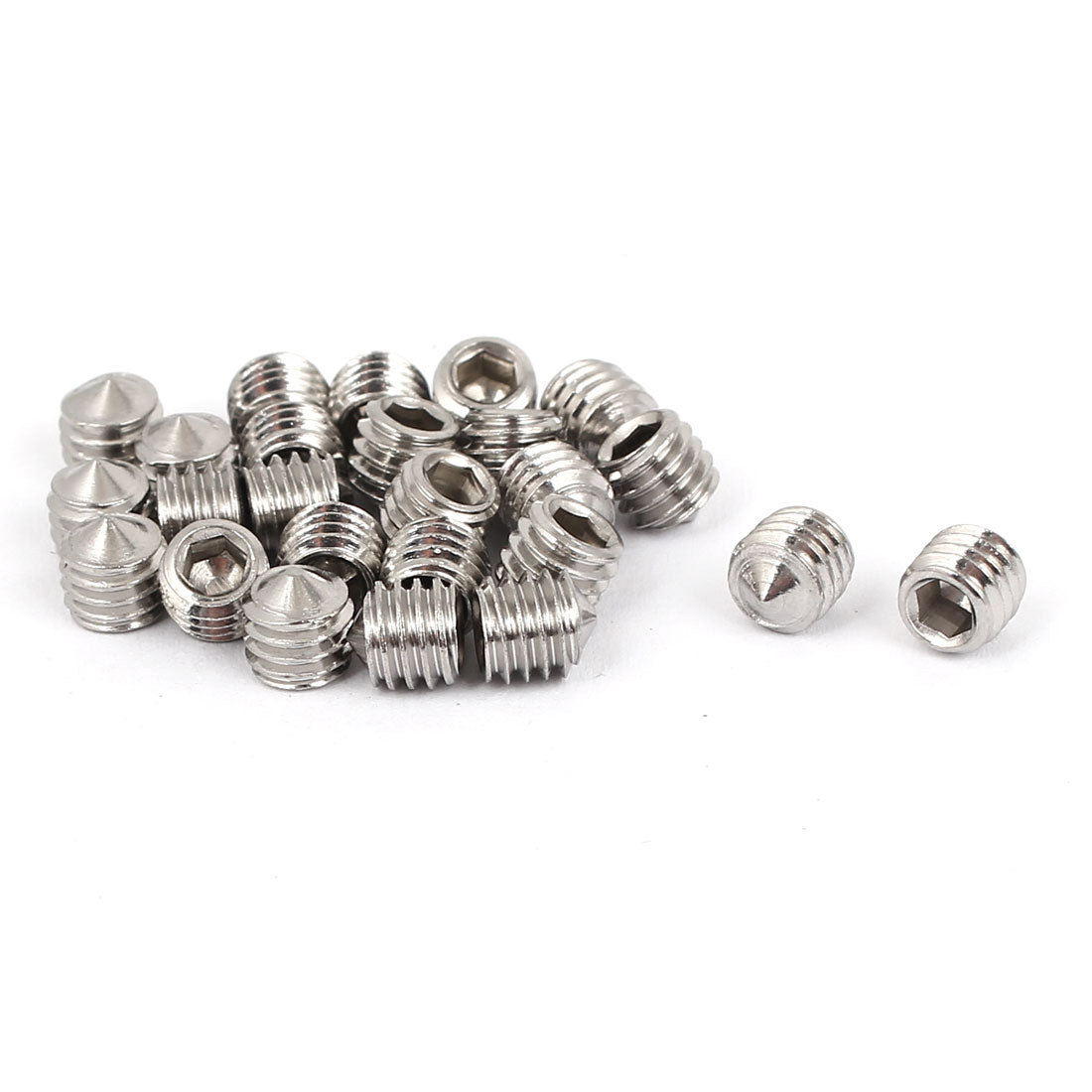 Harfington M6 x 6mm 304 Stainless Steel Hex Socket Cone Point Set Grub Screw Silver Tone 25 Pcs