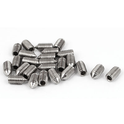 Harfington M6 x 12mm 304 Stainless Steel Hex Socket Cone Point Set Grub Screw Silver Tone 25 Pcs