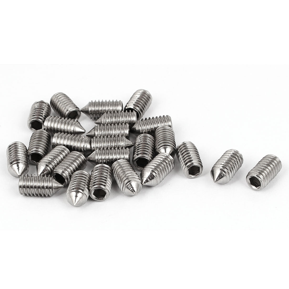 Harfington M6 x 12mm 304 Stainless Steel Hex Socket Cone Point Set Grub Screw Silver Tone 25 Pcs