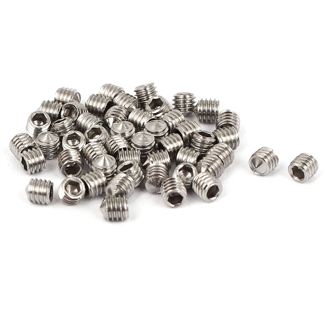 Harfington M3 x 3mm 304 Stainless Steel Cone Point Hex Socket Set Grub Screw Silver Tone 50 Pcs