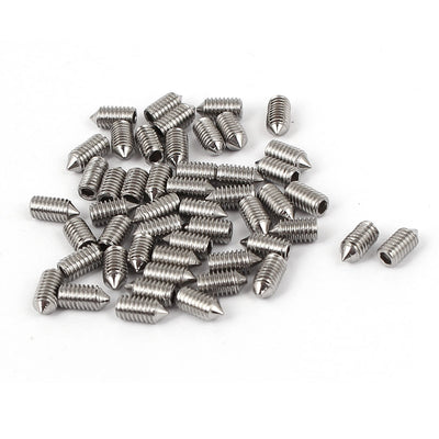 Harfington M3 x 6mm Cone Point Hex Socket Set Grub Screw Silver Tone 50 Pcs