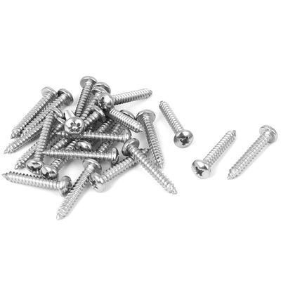 Harfington #7 M3.9x25mm Stainless Steel Phillips Round Pan Head Self Tapping Screws 25pcs