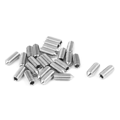 Harfington M6x16mm 1mm Pitch Stainless Steel Cone Point Hexagon Socket Grub Screws 25pcs