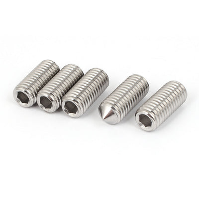 Harfington M12x30mm Stainless Steel Cone Point Grub Screws Hex Socket Set Screw 5pcs