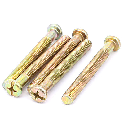Harfington M8 x 70mm Threaded 1.25mm Pitch Phillips Round Head Screw Bronze Tone 4 Pcs