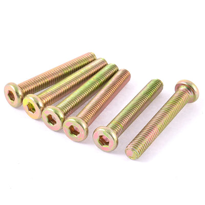 Harfington M8 x 50mm Male Threaded Hex Socket Head Cap Screw Bolt Bronze Tone 6 Pcs