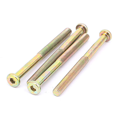 Harfington M8 x 100mm Male Threaded Hex Socket Head Cap Screw Bolt Bronze Tone 4 Pcs
