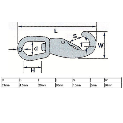 Harfington 5mm Thickness Stainless Steel Swivel Eye Lobster Snap Clasp Hook