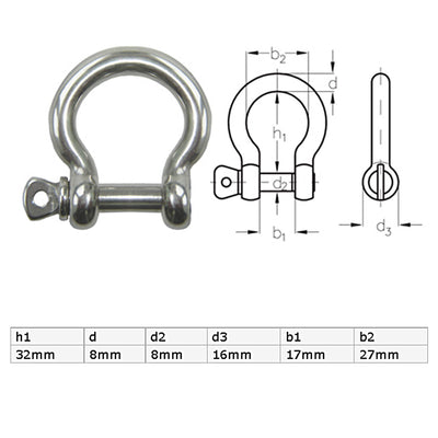 Harfington Stainless Steel Wire Rope Bow D Design Shackle Silver Tone 8mm Thread