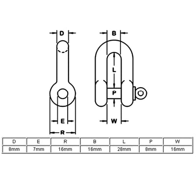 Harfington Ships Hardware Wire Rope Bow Link Chain Shackle 8mm Male Thread  2pcs