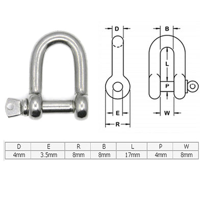 Harfington Stainless Steel Wire Rope Fastener Bow D Shackles Silver Tone 4PCS