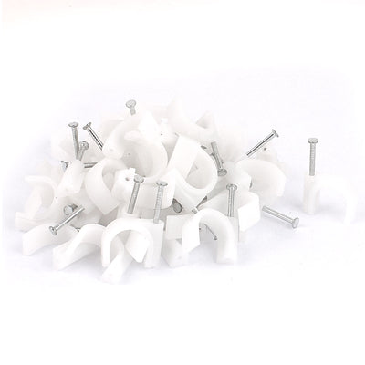 Harfington 50 Pcs White 15mm Diameter Coax Cable Inserting Circle Nail Clips