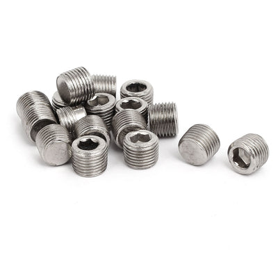 Harfington 17 Pcs 9mm 1/8 BSP Thread Internal Hex Head Pipe Connectors Stainless Steel Silver Tone