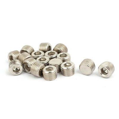 Harfington 17 Pcs 13mm 1/4 BSP Thread Internal Hex Head Pipe Connectors Stainless Steel Silver Tone