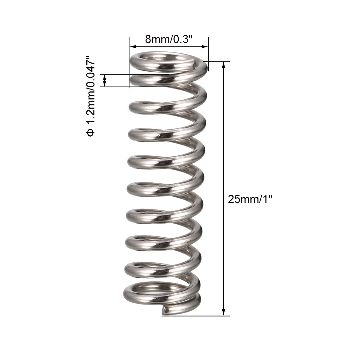 Harfington Compression Spring 1.2mm Wire Dia,8mm OD,25mm Free Length,Silver,7Pcs
