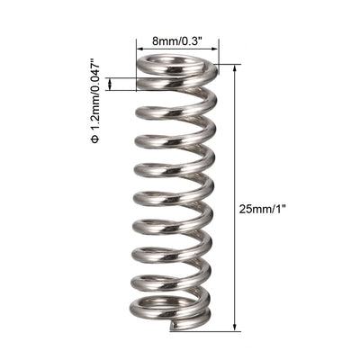 Harfington Compression Spring 1.2mm Wire Dia,8mm OD,25mm Free Length,Silver,7Pcs