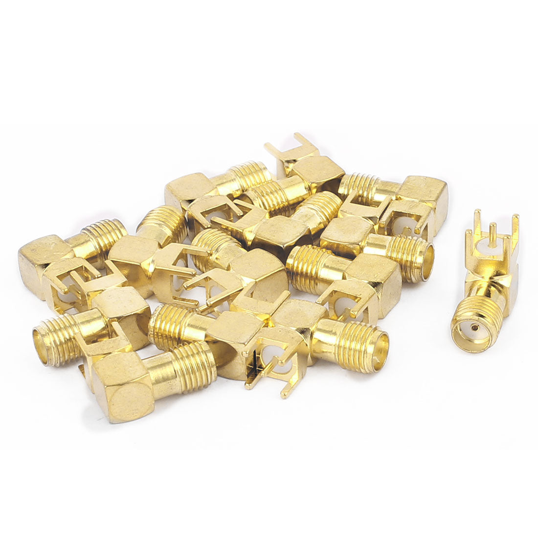 Harfington 14pcs Gold Tone SMA Female to Male 90 Degree Solder PCB Mount RF Connector
